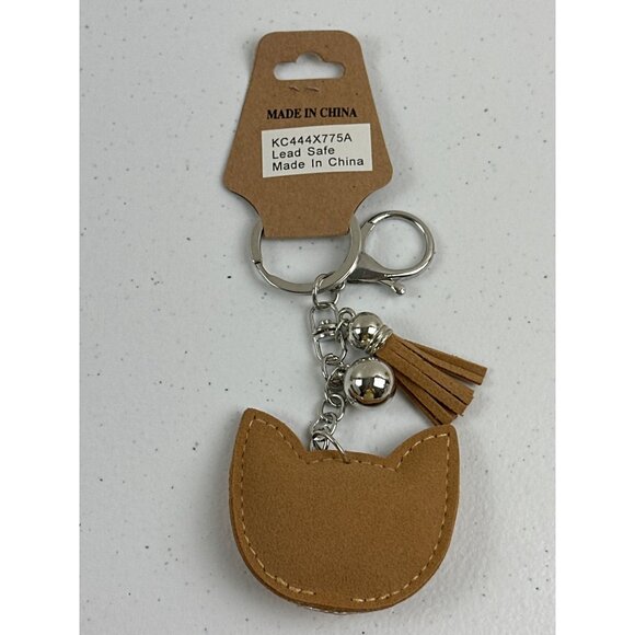Cute Cat Keychain With Tassel & Bling In Brown & Silver Lead Safe - Picture 4 of 4
